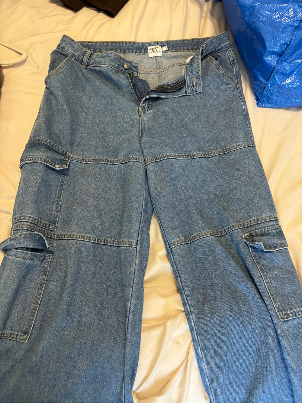Princess Polly Light Blue Relaxed Cargo Jeans